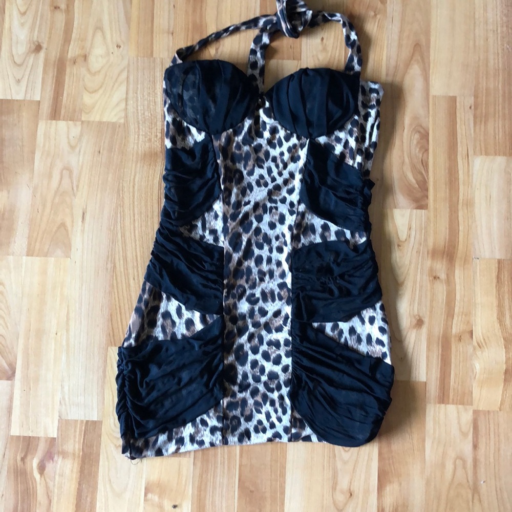 cheetah & black sheer mini dress